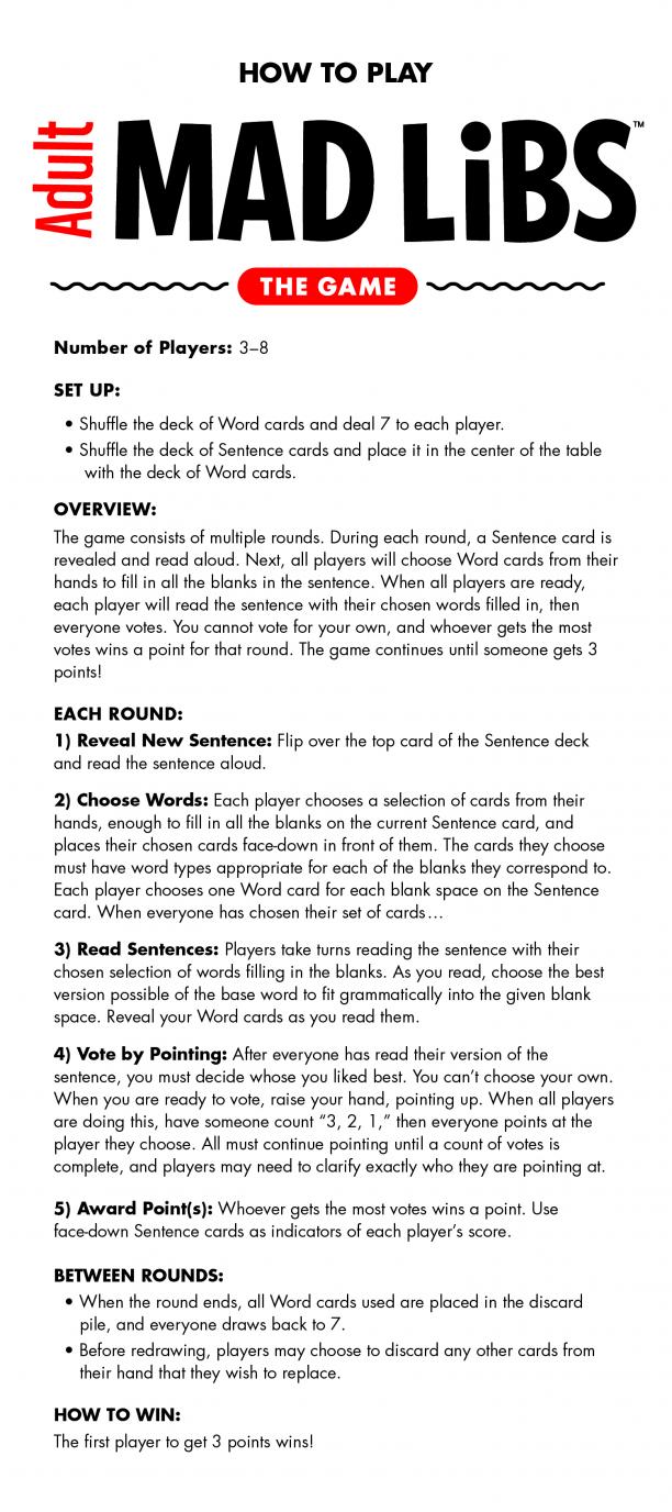 Adult Mad Libs The Game, Rules  Looney Labs